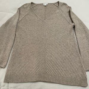 NWOT J Jill Oatmeal Beige Linen Blend Vneck Sweater Herringbone Pattern